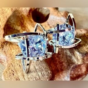 Sparkling Clear Gemstone Silver Tone Pierced Earrings